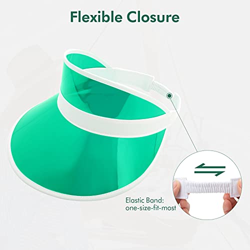 Zowya Pvc Sun Visor Hats For Women Men Plastic Visor Caps Clear Tennis Beach Cap Uv Protection Adjustable Candy Color Green thumb #3