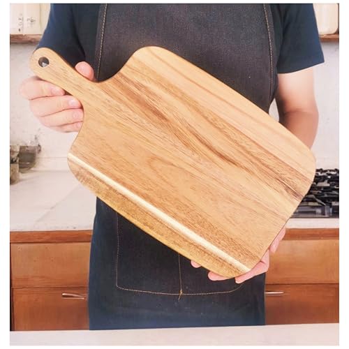 Small Acacia Wood Cutting Board for Kitchen (14'' x 8''), Wooden Cutting Board with Handle...