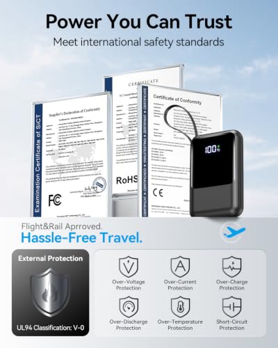 Tikeyo Portable Charger Power Bank 12000mAh(22.5W, Built-In Cables) Smaller | Charge 5 Devices,LED Display,Flight-Safe, Travel Essentials, Flashlight, for iPhone 17/16/15/14, Samsung, Switch and more - image 7
