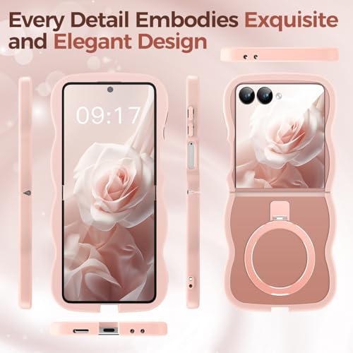 Image of Cute Wavy Magnetic Stand Case for Galaxy Z Flip 7 Fit for MagSafe, Pink