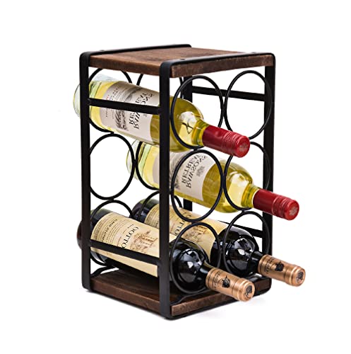 SODUKU Rustic Wood Countertop Wine Rack 6 Bottles No Need Assembly Brown