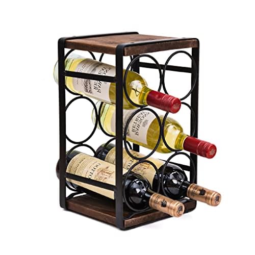 Rustic Wood Countertop Wine Rack 6 Bottles No Need Assembly Brown