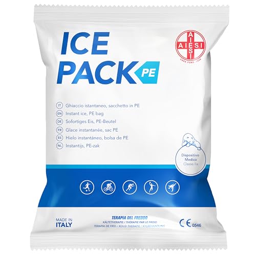 AIESI® Hielo instantáneo desechable en POLIETILENO 14x18 cm ICE PACK PE (25 piezas), Made in Italy