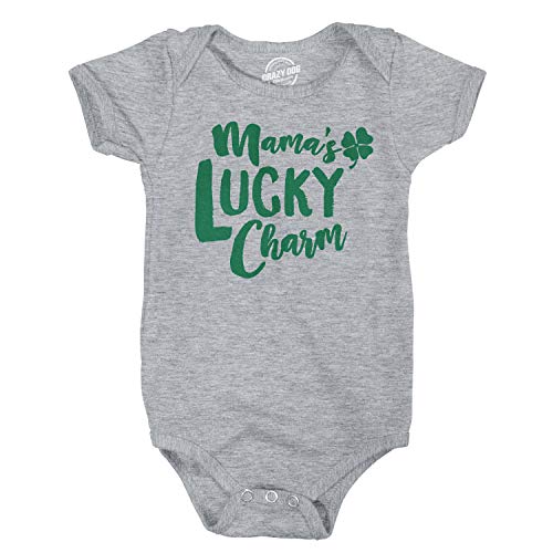 Baby Mamas Lucky Charm Funny Irish Shamrock Saint Patricks Day Infant Bodysuit Funny Baby Onesies Saint Patrick's Day Onesie for Baby Novelty Onesie Light Grey Newborn