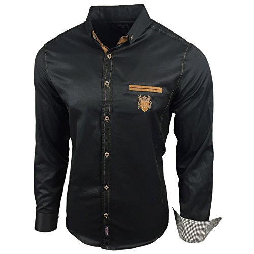 Baxboy - Camisa para hombre - Slim Fit - Fácil planchado - Para traje, negocios, bodas, ocio - Camisa de manga larga para hombre Negro
 M