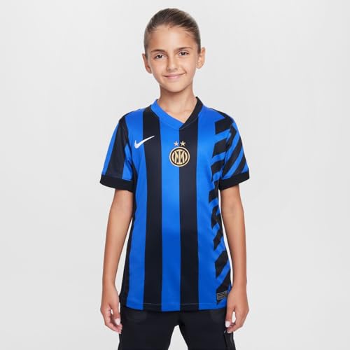 Nike Primera Equipación Stadium Inter De Milán 2024/25 Camiseta De Fútbol Replica Dri-Fit - Niño/A, Lyon Blue/Black/Lyon Blue/White, FN9143-440, XS