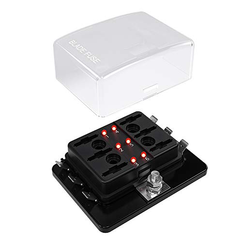 Yorten Suporte de bloco de caixa de fusível de lâmina de 6 vias LED indicador de alerta para barco d