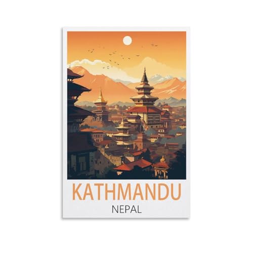 Poster voyage vintage Katmandou 50x75 cm | Déco murale salon Népal