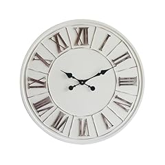 PILIHOME Large Farmhouse Wall Clock 24 inch, Rustic White, Distressed Roman Numeral, Metal Face