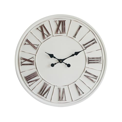 PILIHOME Large Farmhouse Wall Clock - 24 inch, Rustic White,