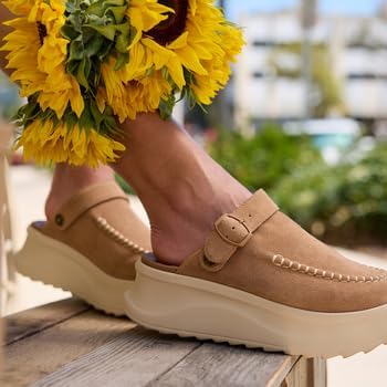 HEYDUDE Women’s Delray Suede Platform Clog | Boho Style Elevated, Casual Slip-On Shoes with Adjustable Strap | Lightweight Comfortable Suede Clogs for Women | Stylish Everyday Footwear - Image 2