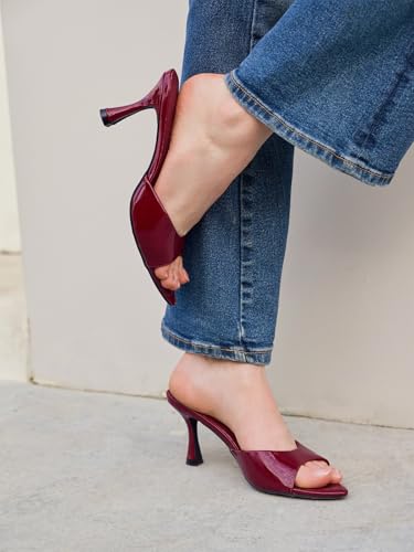 Image of Coutgo Womens Heeled Mules Pointed Peep Toe High Heels Slip On Backless Mule Sandals Dress Shoes