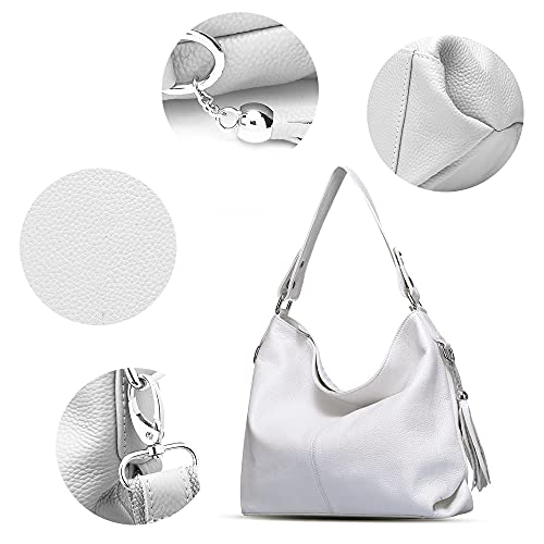 Bolso de cuero suave de mujer con borlas blanco miniatura 6
