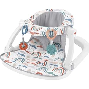 Fisher-Price Portable Baby Chair Sit-Me-Up Floor Seat with Developmental Toys & Machine Washable Seat Pad, Rainbow Showers