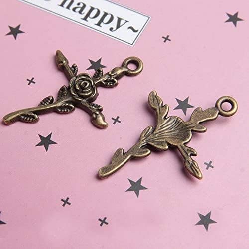 Acxico 20 Pcs Cross Charms Antique Silver Tone with Detailed Rose - Image 3
