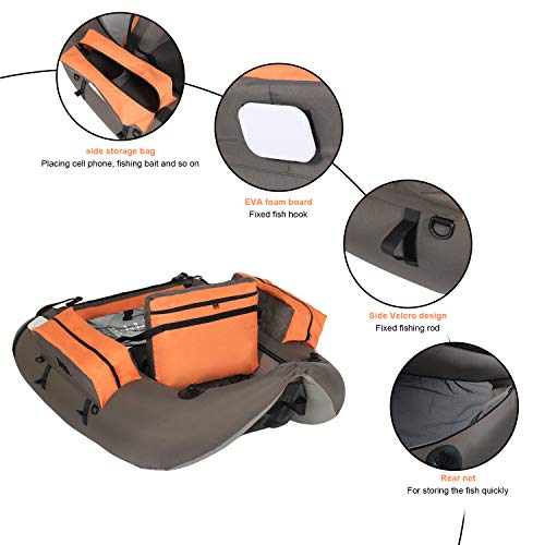 LAZZO Inflatable Fishing Float Tube with Hand Air Pump, Flotation Boat with Orange Storage Pockets, Inflatable Seat and backrest, Fish Ruler, Adjustable Straps, Bearing 286lbs, Gray