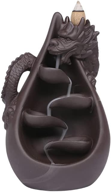 Dragons Backflow - Soporte de incienso de arcilla morada, quemador de incienso de fuente de porcelana hecha a mano con 20 conos de incienso, cascada