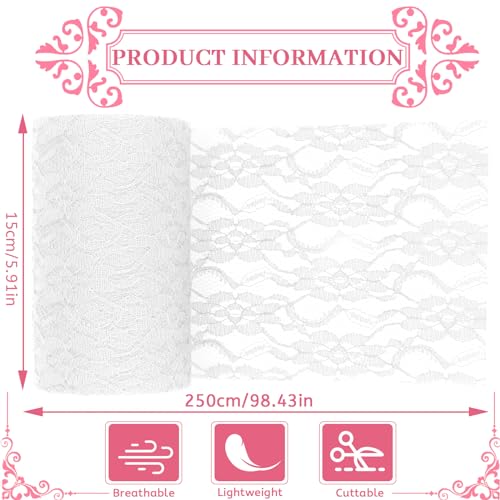 Tischläufer Spitze Weiß 15cm x 25m Spitzenstoff Deko Tischläufer Abwaschbar mit zarter Spitze für Hochzeit Taufe Festliche Dekoration zu besonderen Anlässen