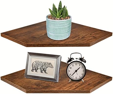 Homode Corner Shelf Wall Mount, Set of 2 Floating Corner Shelf Organizer for TV Accessories, Speaker, Cable Box, Storage for Bathroom Kitchen Living Room Bedroom, Rustic Brown and Black