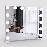 WONSTART Espejo Maquillaje con Luz,Espejo Hollywood de Maquillaje con 14 Luz LED Montado en Mesa o Pared Ajustable Espejo Tocador para Dormitorio(60x53CM,Plata)