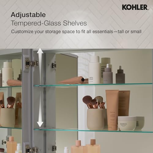 Image of Kohler Archer Bathroom Mirror Cabinet | Wall Mounted HD Mirror | Rust-Free | Soft Close Hinges, Adjustable Deep Shelves | Sleek Storage for Modern Bathrooms | 3 Yrs Warranty, 510 x 787 mm