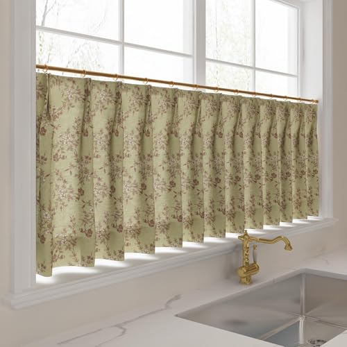 Image of TWOPAGES Pinch Pleat Floral Print Cafe Curtains, Scarlett, 34W x 24L