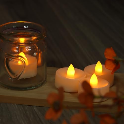 Image of CANDLE CHOICE Battery Operated Flameless Tea Lights Bright Flickering LED Tealight Candles for Wedding Table Centerpieces Halloween Thanksgiving Christmas Decoration Batteries Incl Amber Light 12 Pack