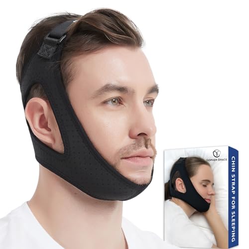 GOPHERBRACE Chin Strap for CPAP Users - Adjustable Mask Bandage Keeping Mouth Closed - Better Night's Sleep Chin Strap for Snoring for Men and Women (Black)