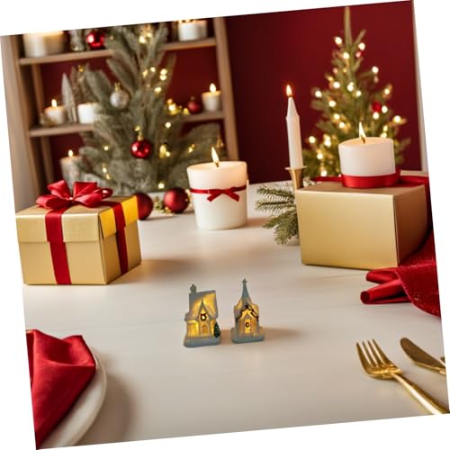 Adornos navideños para mesa HEALSOPTHY con mini aldea de invierno y cabañas con luz 6