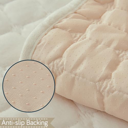 Image of HOKIPO 'BelleLace Series' Imperial Milk Velvet Sofa Cover Mat for 1 Seater Sofa, Lace Design, Pearl White (AR-5962-WHT*1)