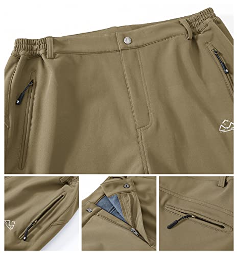 Gopune Men's Waterproof Fleece Lined Ski Snow Pants Outdoor Windproof Warm Hiking Insulated Pants Khaki,40 #TOP5