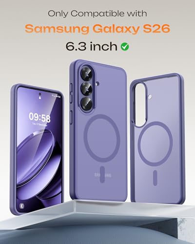 Image of TOCOL for Samsung Galaxy S26 Case, Compatible with Magsafe, Full Camera Protection, Built-in Magnetic Ring, Drop Protection, Translucent Matte Phone Case for S26 (Lavender Gray)
