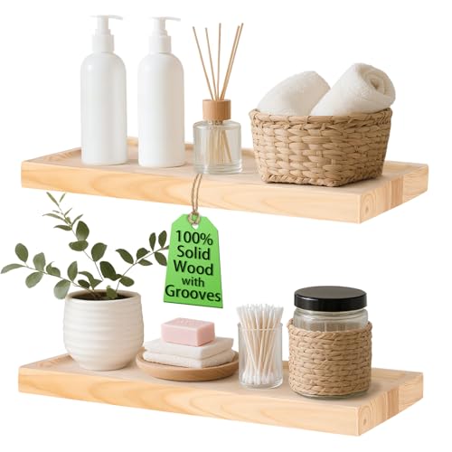 Hiitytin Bathroom Wooden Floating Shelves for Wall - Natural Solid