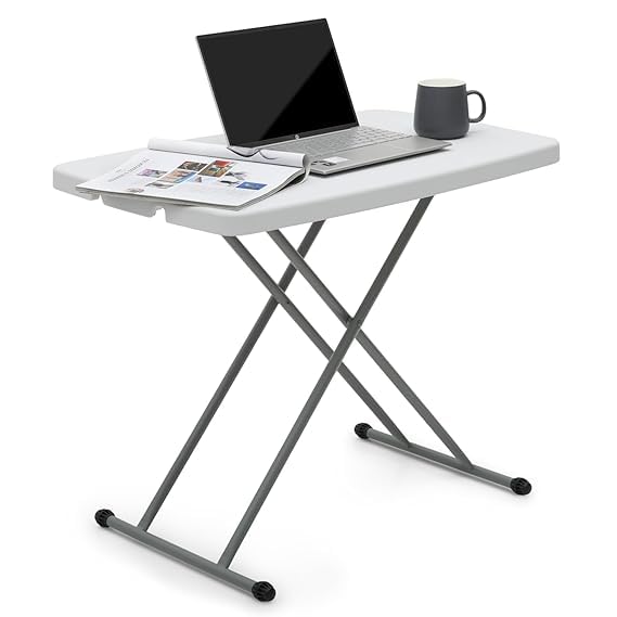 Height Adjustable Folding Tray Table Portable White Dinner & Laptop Table Easy Storage for Living Room Bedroom Tools | Pack of 1-image-4