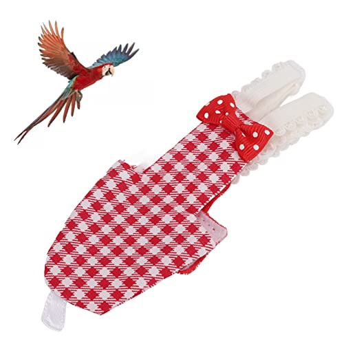 Parrots-Pilot-Suit-Red-Grid-Cotton-Elastic-Bowknot-Design-Parrots-Diaper-Tight-for-Macaw-for-Parakeet-for-BudgiesM-Red-Grid
