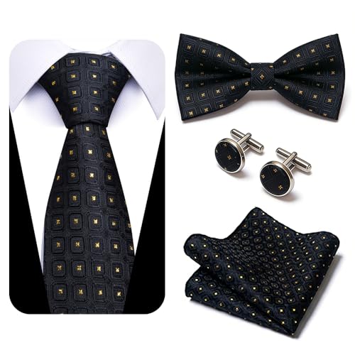 La Mejor Recopilación de Pajaritas para Hombre . 43 Set Corbata para Hombre, Conjunto de Pajarita, 5 pz Incluye Corbatas, Pajaritas, Pañuelos de Bolsillo y Gemelos (Negro)