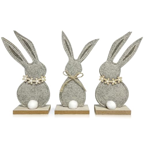 Osterdeko Innen Osterhase Deko Groß Filz, Osterhasen Deko Holz Hase, Osterdeko Modern Tisch Set, Niedliche, Osterhasen Figuren zum Hinstellen Aufsteller für Garten Spring Natürlich Holzhase