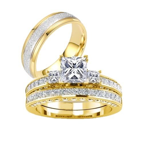 Couple Rings Sets for Him and Her Sterling Silver 10K 14K 18K Gold Personalized 3Pcs Moissanite Wedding Engagement Ring Wedding Band for Men Women Matching Promise Rings for Couples