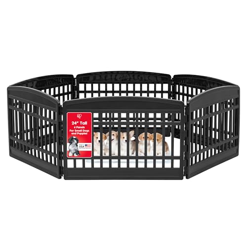 IRIS USA Dog Playpen Puppy Playpen Indoor – 24" 6-Panel Dog Playpen, 61 x 61 x 24, Dog Play Pen Indoors for Puppies & Small Dogs, Plastic Pet Playpen, Indoor Dog Pen, Black by IRIS USA - Used condition - US$48.41
