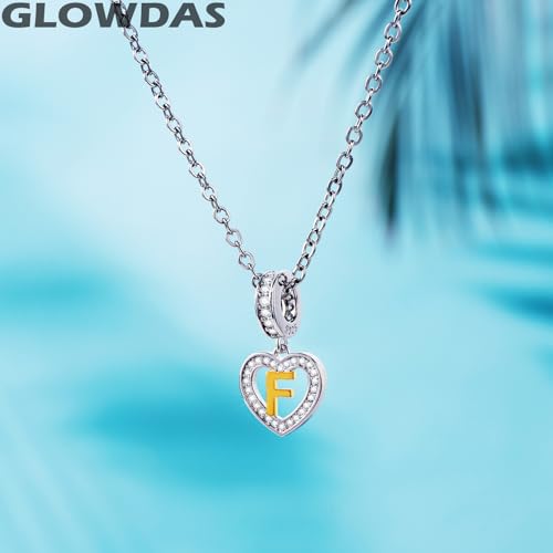 Image of GLOWDAS 18K Gold Plated Letter Charms Initial A to Z Necklace Pendant, 925 Sterling Silver CZ Heart Dangle Alphabet Beads fit European DIY Bracelet, Gifts for Valentiens /Christmas /Family