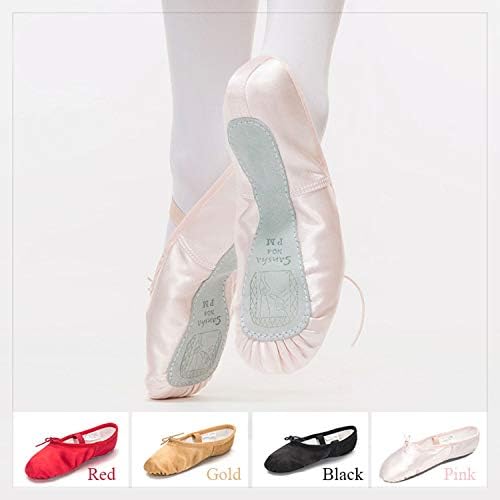 Rainnice Kids Ballet Shoes Satin Full Sole Beginner Ballet