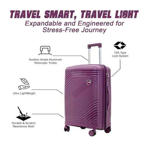 Image of AMERICAN TRAVELLER Tourisalined Trolley Bag| Polypropylene Hard Shell Luggage | Waterproof & Expandable Suitcase for Travel | 8 Smooth Spinner Wheels | Durable Travel Trolley Bag (24, Purple)