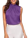 Picture of Verdusa Women's Elegant Sleeveless Satin Blouses Tie Back Pleated Dressy Work Tops Business Outfits Purple Small
