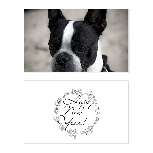 Tarjeta de Año Nuevo de Bulldog con diseño artístico de animal oscuro