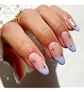 YOSOMK French Tip Press on Nails Medium Length Fake Nails Almond Acrylic False Nails with Star De...
