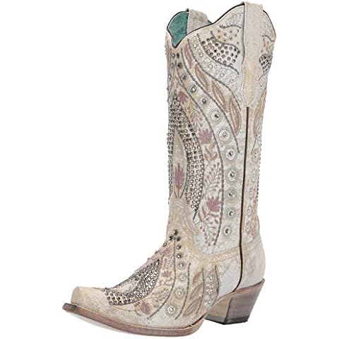 Corral White Floral Embroidery with Crystals and Studs Western Cowgirl Boot - E1547 White Size: 8 Cover