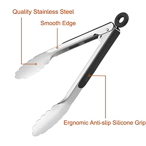 9 Pieces Stainless Steel Kitchen Tongs Grilling Locking Cooking Tongs Non-Slip Metal Food Tongs For Cooking, Salad And Bbq, 7, 9 And 12 Inch #TOP3