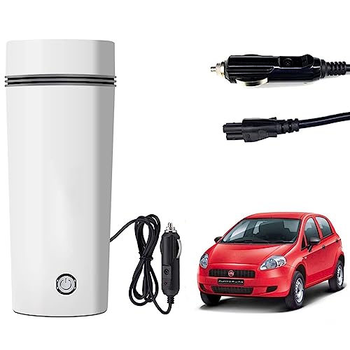 Image of Oshotto 12V Portable Electric Water Bottle for Hot Water Tea Coffee Kettle Mug Multipurpose Food Grade Fast Boil Auto Shut-off For Travel Camping, Road Trip Compatible with Fiat Punto (350ml) - White