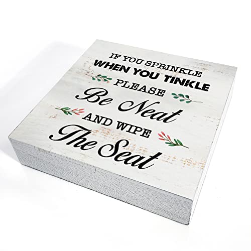 If You Sprinkle When You Tinkle Wood Box Sign Home Decor Rustic Bathroom Quote Wooden Box Sign Block Plaque For Wall Tabletop Desk Home Bathroom Toilet Decoration 5" X 5" #TOP2