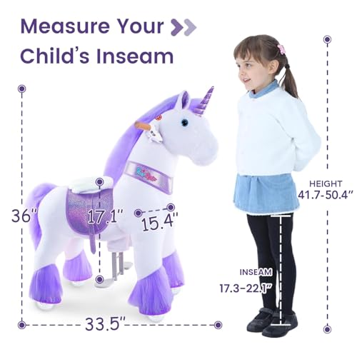 Image of PonyCycle Ride on Unicorn Toy (with Brake / 36 inch Height /Size 4 for Age 4-8) Toddler Purple Horse Ride on Toys for Kids Ride on Horse Plush Ux406